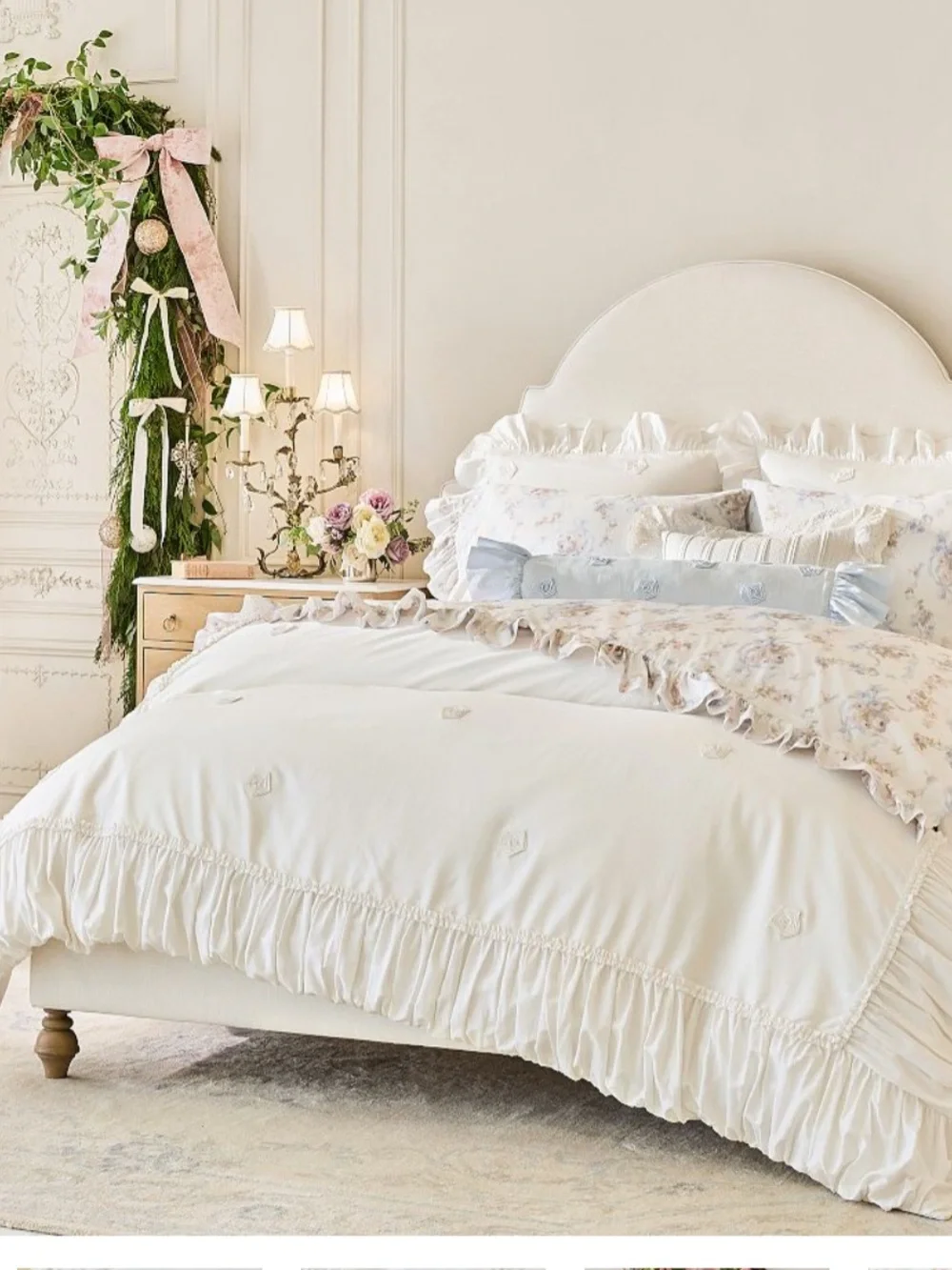 Pottery Barn LoveShackFancy White Embellished Rosette Duvet Cover